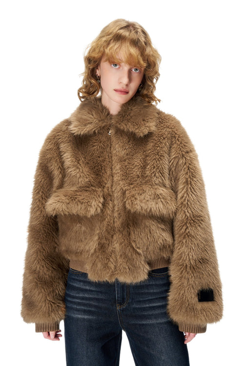 Brown Furry Cropped Jacket - ANN ANDELMAN