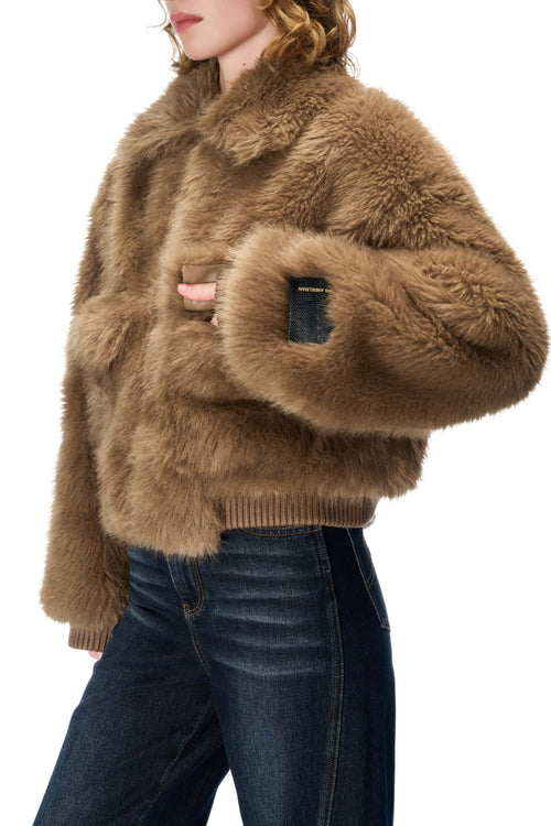 Brown Furry Cropped Jacket - ANN ANDELMAN