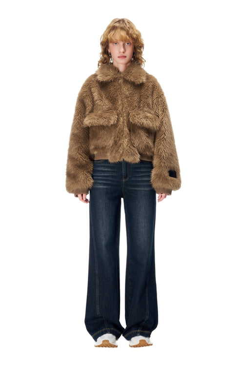 Brown Furry Cropped Jacket - ANN ANDELMAN