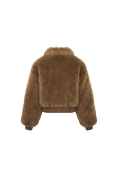 Brown Furry Cropped Jacket - ANN ANDELMAN