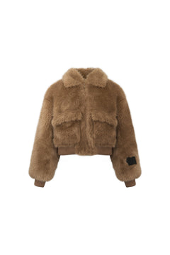 Brown Furry Cropped Jacket - ANN ANDELMAN