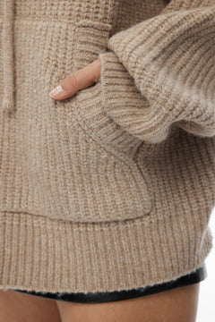 Brown Hooded Zippered Knit Jacket - ANN ANDELMAN