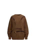 Brown Leather Belt Printed Pullover Sweater - ANN ANDELMAN