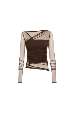 Brown Pleated Mesh Top - ANN ANDELMAN
