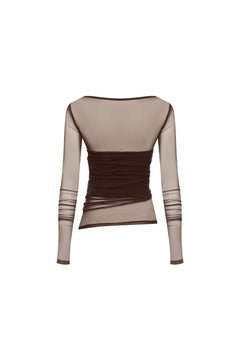 Brown Pleated Mesh Top - ANN ANDELMAN