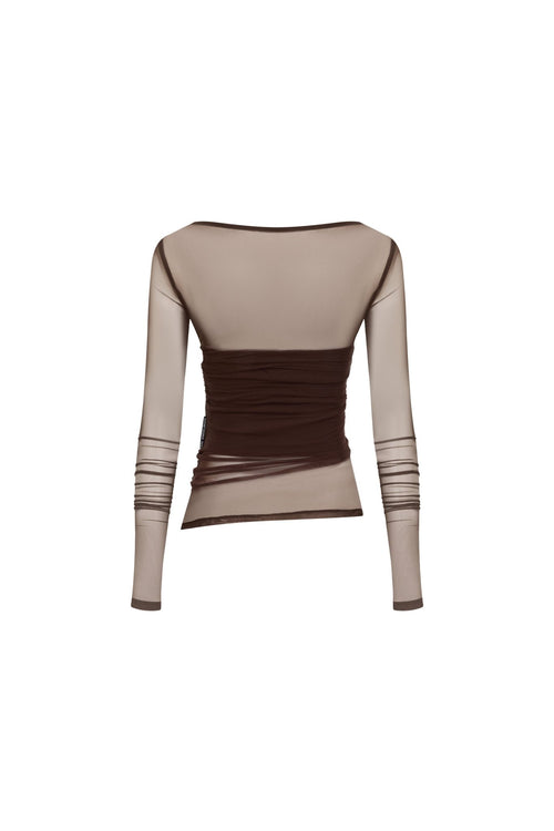 Brown Pleated Mesh Top - ANN ANDELMAN