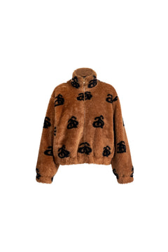 Brown Plush Lamb Wool Furry Logo Jacket - ANN ANDELMAN