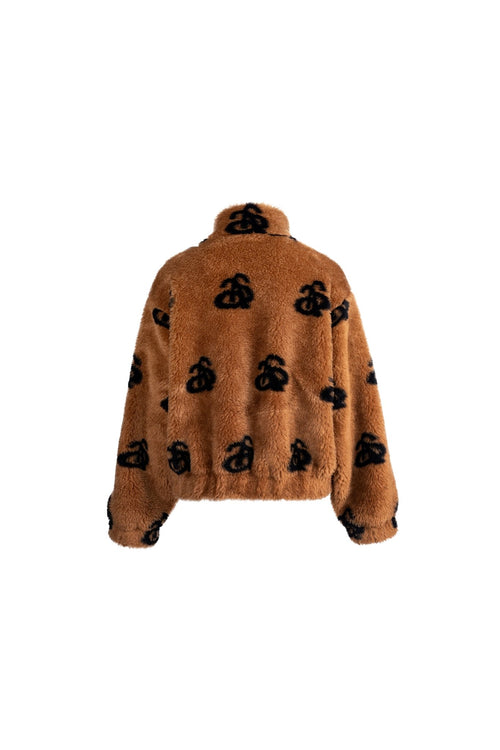 Brown Plush Lamb Wool Furry Logo Jacket - ANN ANDELMAN