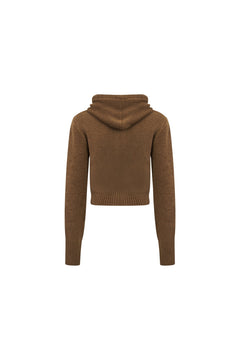 Brown Pom - pom Hooded Cardigan - ANN ANDELMAN