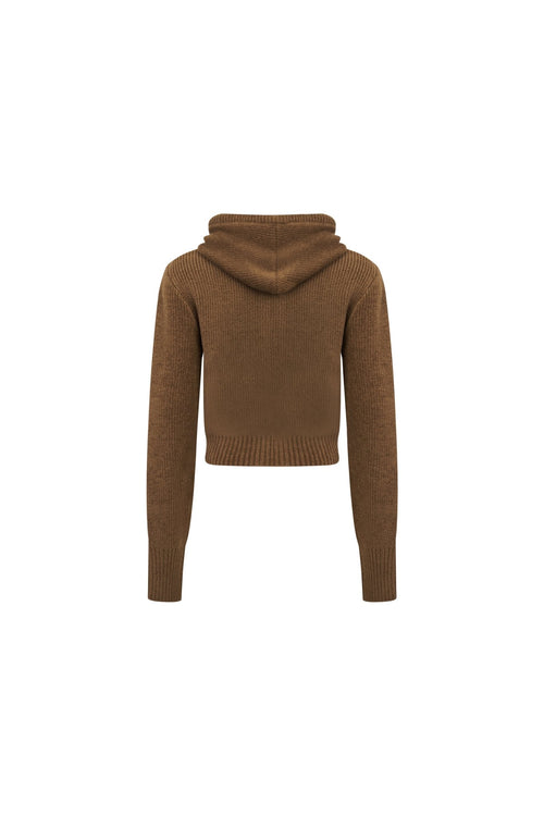 Brown Pom - pom Hooded Cardigan - ANN ANDELMAN