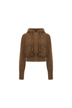 Brown Pom - pom Hooded Cardigan - ANN ANDELMAN