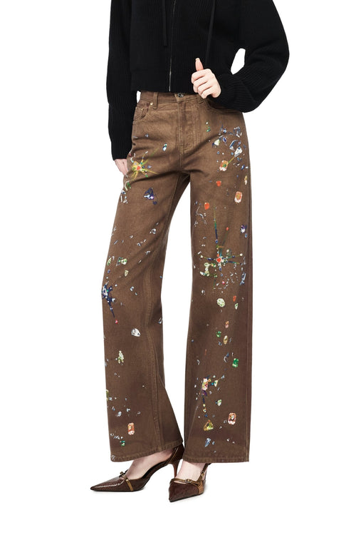 Brown Printed Jeans - ANN ANDELMAN