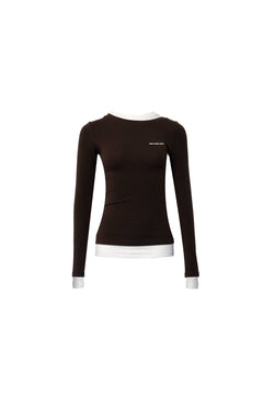 Brown Round - neck Double - collar Slim - fit Base Shirt - ANN ANDELMAN