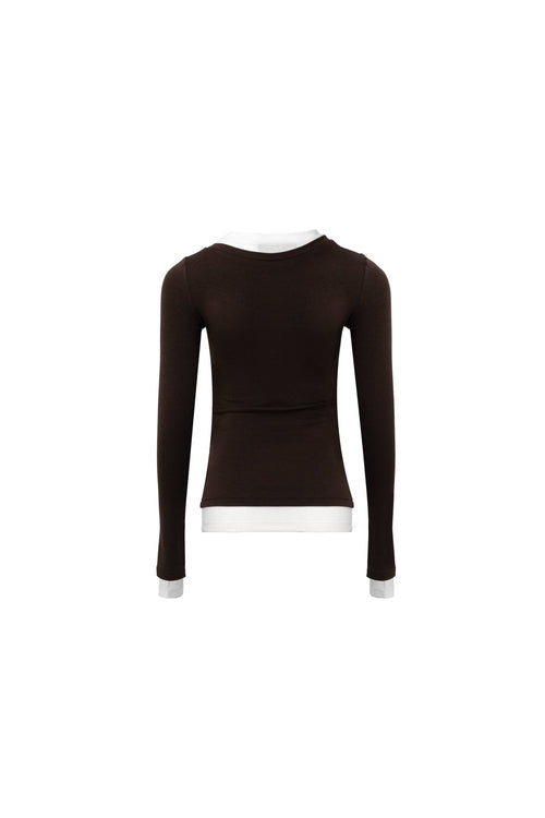 Brown Round - neck Double - collar Slim - fit Base Shirt - ANN ANDELMAN