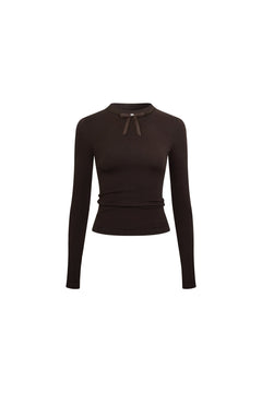 Brown Round Neck Lace Knit Top - ANN ANDELMAN