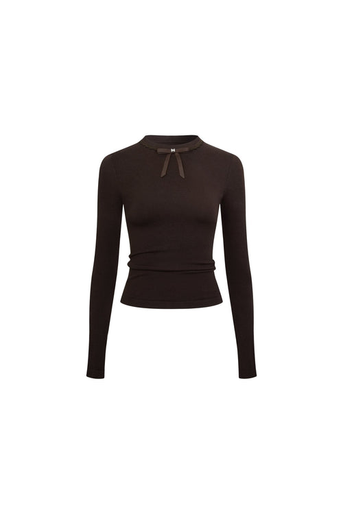 Brown Round Neck Lace Knit Top - ANN ANDELMAN