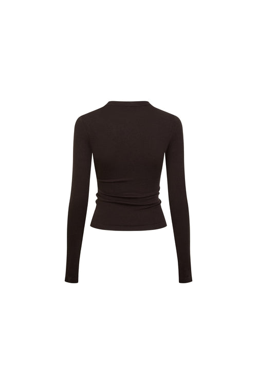 Brown Round Neck Lace Knit Top - ANN ANDELMAN