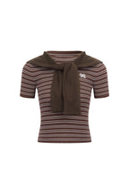 Brown Shawl Two - Piece Striped T-Shirt - ANN ANDELMAN