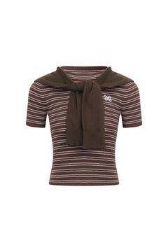 Brown Shawl Two - Piece Striped T-Shirt - ANN ANDELMAN