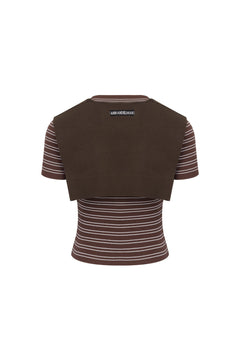 Brown Shawl Two - Piece Striped T-Shirt - ANN ANDELMAN