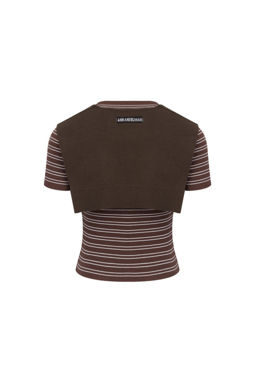 Brown Shawl Two - Piece Striped T-Shirt - ANN ANDELMAN