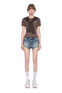 Brown Shawl Two - Piece Striped T-Shirt - ANN ANDELMAN