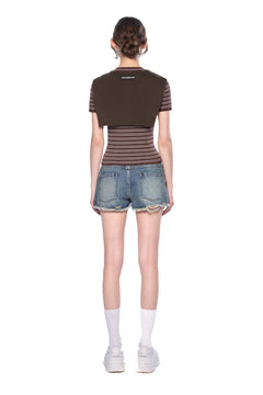 Brown Shawl Two - Piece Striped T-Shirt - ANN ANDELMAN