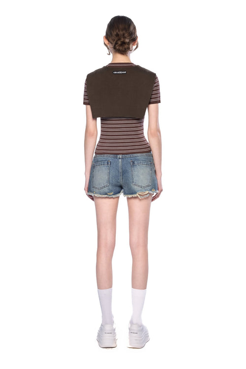 Brown Shawl Two - Piece Striped T-Shirt - ANN ANDELMAN