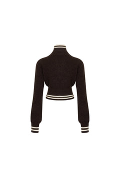 Brown Slanted Placket Knitted Cardigan - ANN ANDELMAN