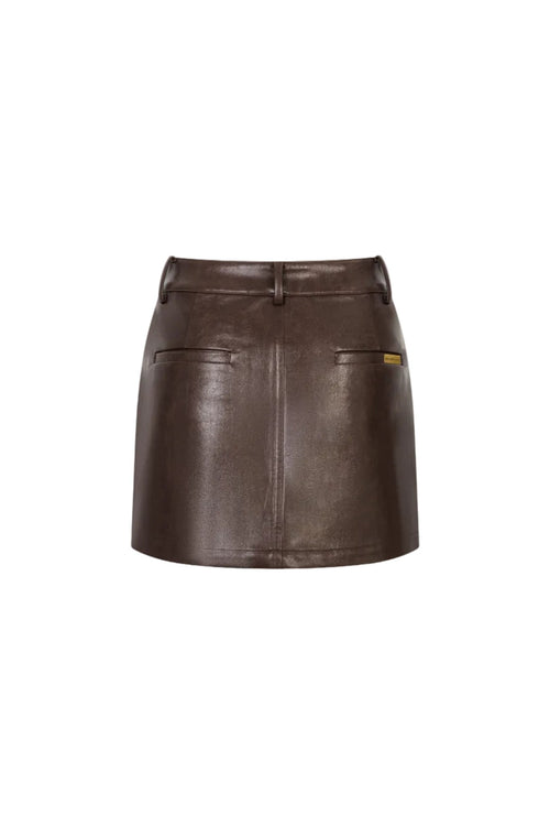 Brown Split-hem Short Leather Skirt - ANN ANDELMAN