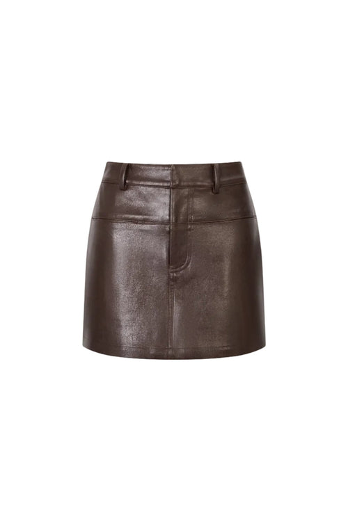 Brown Split-hem Short Leather Skirt - ANN ANDELMAN