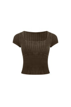 Brown Square Neck Knit Short - sleeved Shirt - ANN ANDELMAN