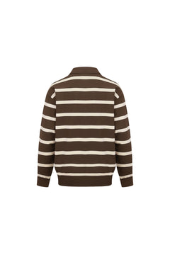 Brown Striped Long - sleeved Polo Shirt - ANN ANDELMAN