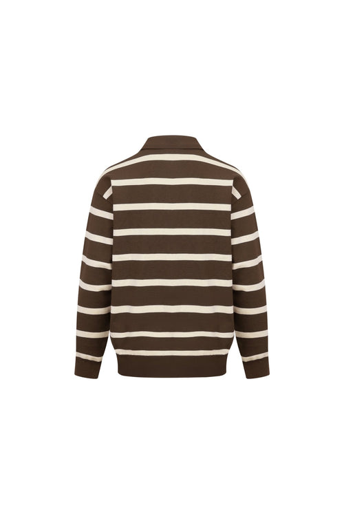 Brown Striped Long - sleeved Polo Shirt - ANN ANDELMAN