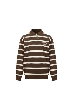 Brown Striped Long - sleeved Polo Shirt - ANN ANDELMAN