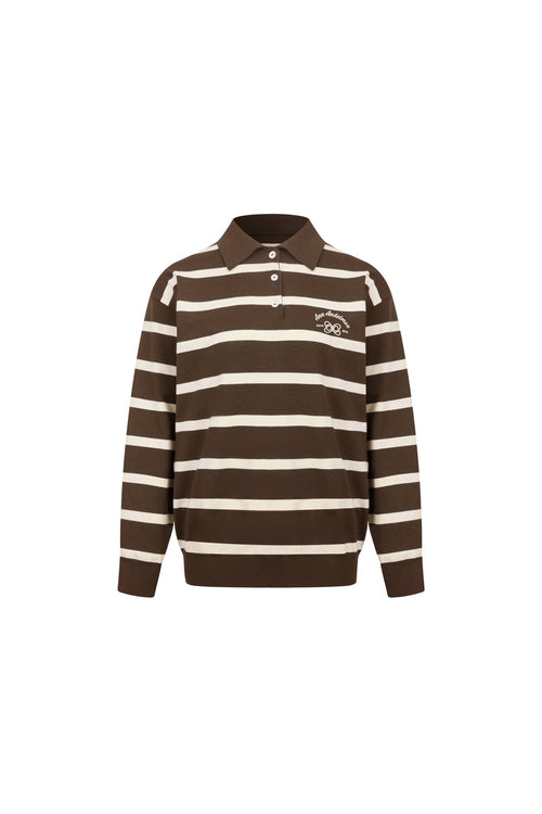 Brown Striped Long - sleeved Polo Shirt - ANN ANDELMAN