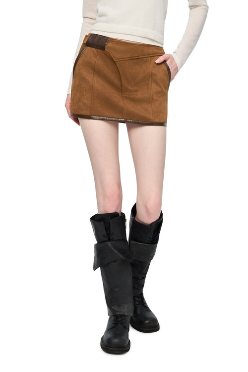 Brown Suede Patchwork Skirt - ANN ANDELMAN