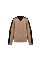 Brown V - neck Colorblock Mohair Sweater - ANN ANDELMAN