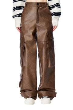 Brown Washed Leather Pants - ANN ANDELMAN