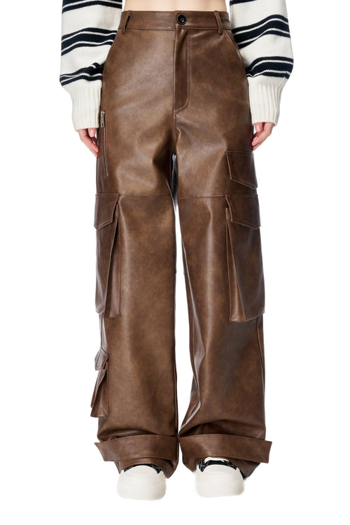 Brown Washed Leather Pants - ANN ANDELMAN