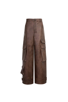 Brown Washed Leather Pants - ANN ANDELMAN