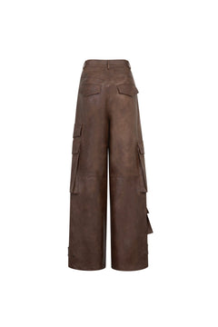 Brown Washed Leather Pants - ANN ANDELMAN