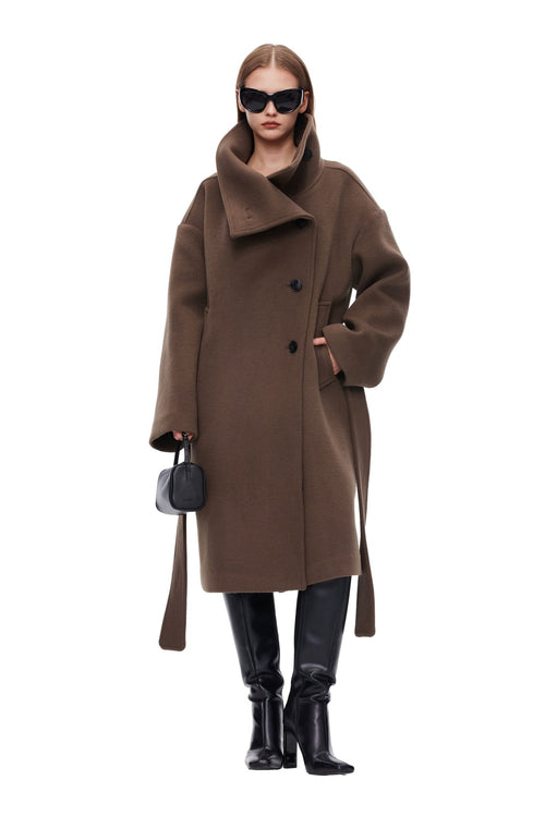 Brown Wool Lapel Coat - ANN ANDELMAN