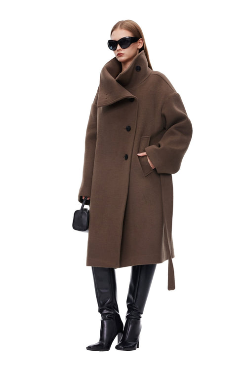 Brown Wool Lapel Coat - ANN ANDELMAN