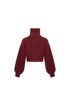Burgundy Chunky Knit Turtleneck Sweater - ANN ANDELMAN