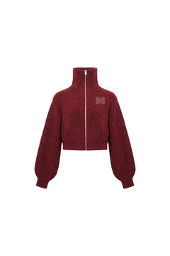 Burgundy Chunky Knit Turtleneck Sweater - ANN ANDELMAN