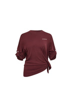 Burgundy Thin Knit T-shirt with Tufted Sleeves - ANN ANDELMAN