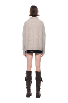 Camel - colored Large Collar Knit Cardigan - ANN ANDELMAN