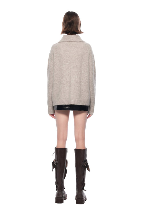 Camel - colored Large Collar Knit Cardigan - ANN ANDELMAN