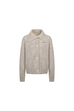 Camel - colored Large Collar Knit Cardigan - ANN ANDELMAN